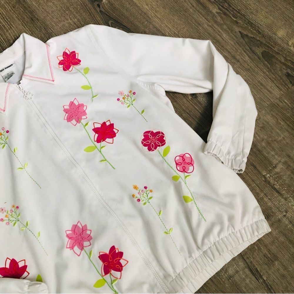 Alfred Dunner White Floral Beaded Long Sleeve Lightweight Zip Up Jacket Sz Small - Picture 6 of 10